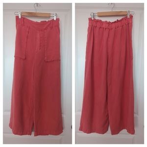 Linen Copped Wide Leg Utility Pocket Pants Young Fabulous & Broke Coral Medium